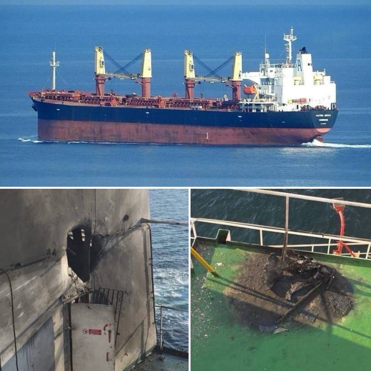 Роман Насонов: Последствия удара дрона-камикадзе по сухогрузу LADY MARIS под флагом Либерии, направлявшемуся в порт Черноморск Одесской области