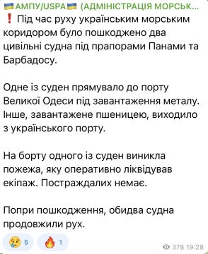 Администрация морских портов Украины сообщает об атаке двух судов под флагами Панамы и Барбадоса