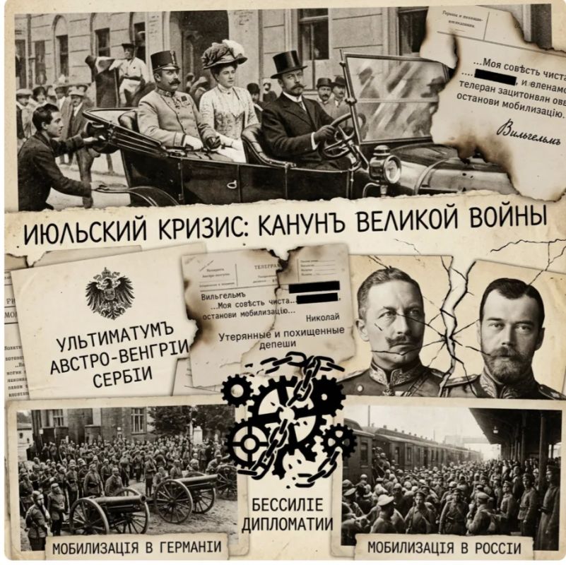 Михаил Онуфриенко: За два года до 01 августа 1914 На основе подобных взглядов германский рейхсканцлер Теобальд фон Бетман-Гольвег подготовил меморандум, где позиция II Рейха формулировалась без прикрас: «Россия должна быть...
