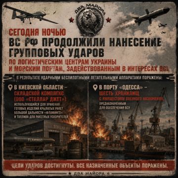 Два майора: Минобороны России:. В результате ударными беспилотными летательными аппаратами поражены: в Киевской области – складской комплекс (ООО «Стеллар Джет»), использующийся для хранения готовых изделий крылатых ракет...