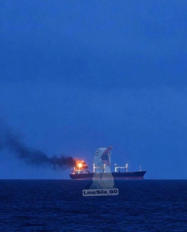 Появилось новое фото судна, горящего на рейде Одессы